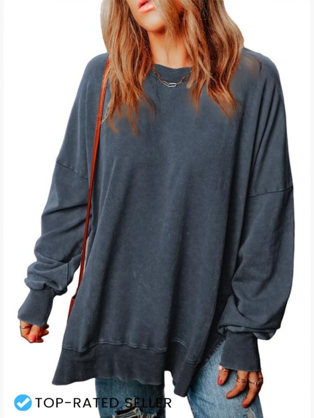 Womens Sweatshirt Casual Long Sleeve Crewneck Lightweight Pullover Oversized - Picture 3 of 7